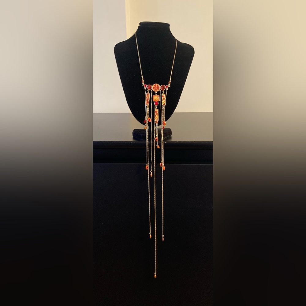 Pilgrim Gold Tone Necklace with Orange Red Accents
